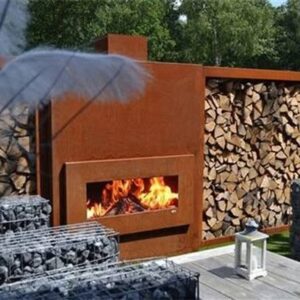 Logi Wood Corten Steel Fireplace with Side Wood Storage