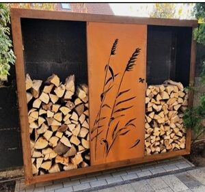 Corten Wood Storage with Screen Panel