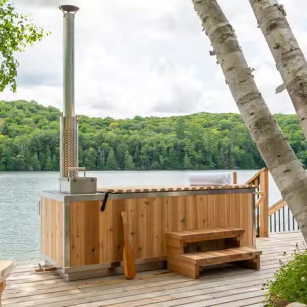 Outdoor Solid Wood Fired Hot Tub - 4 Persons Outdoor Spa Bathtub - Image 2