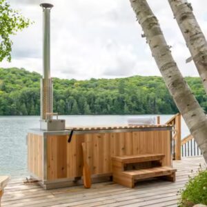 Outdoor Solid Wood Fired Hot Tub - 4 Persons Outdoor Spa Bathtub
