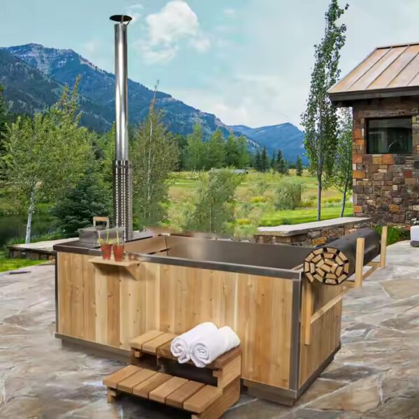 Outdoor Solid Wood Fired Hot Tub - 4 Persons Outdoor Spa Bathtub - Image 3