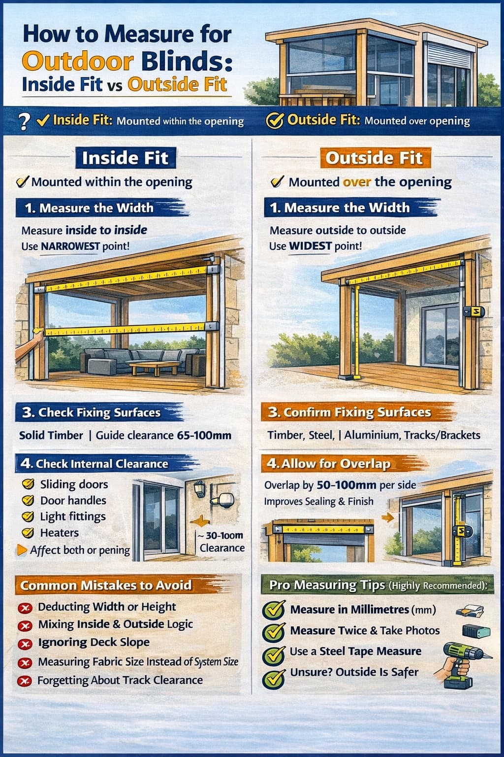 How to Measure for Outdoor Blinds: Inside Fit vs Outside Fit